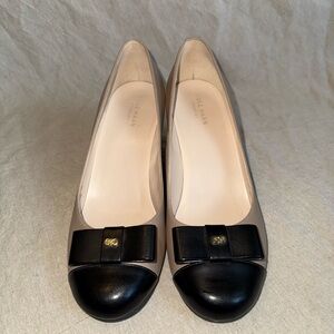 Cole Haan Women's Black and Cream Loafers with Bow